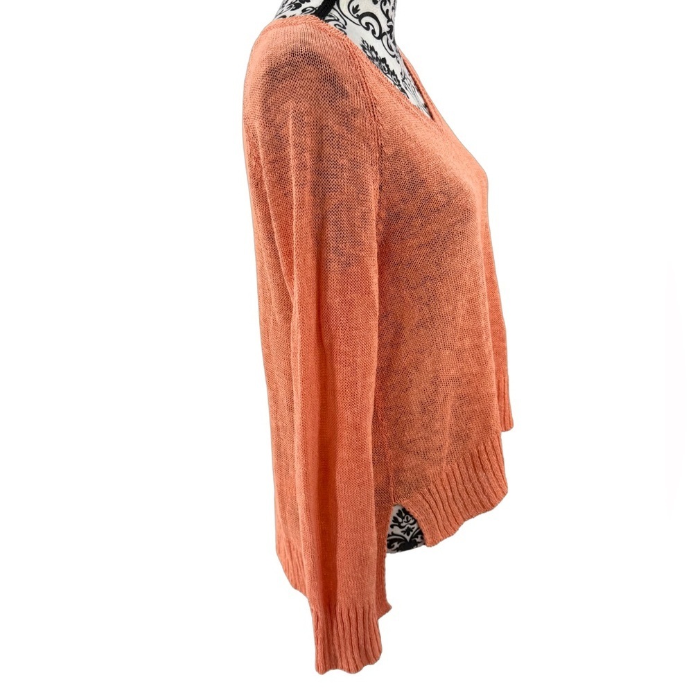 Eileen Fisher Linen Cotton Blend V-Neck Lightweight Loose Knit High-Low Sweater - Picture 4 of 12